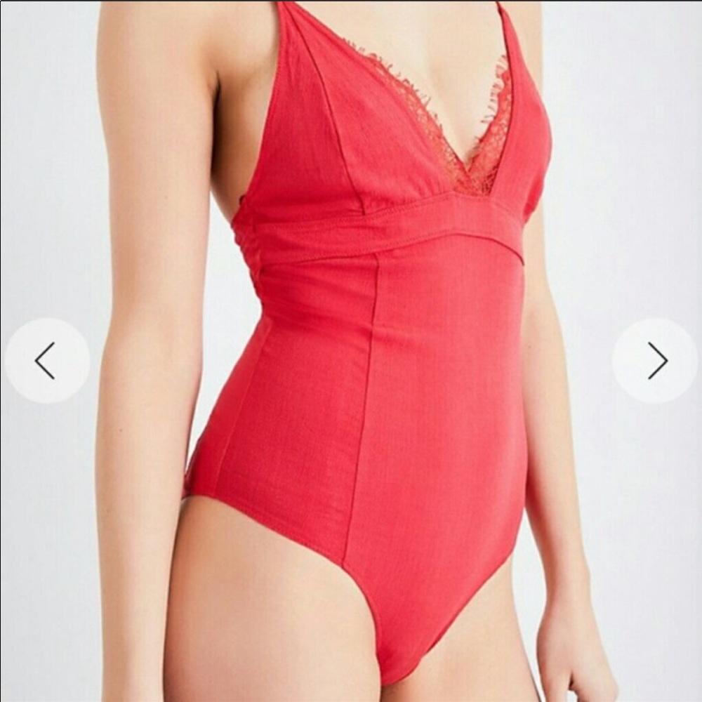 Free People red lace bodysuit